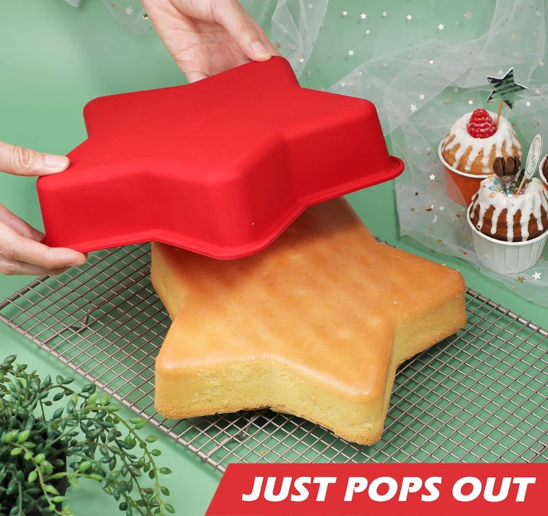 Webake قالب كعكة نجمة سيليكون 10 بوصة كبير غير لاصق على شكل نجمة للخبز، عيد ميلاد، خالي من BPA، مجموعة من 2 - Image 4